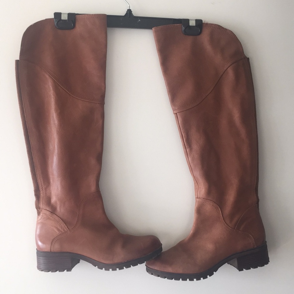 Lucky Brand Knee-High Riding Boots - Brown Leather